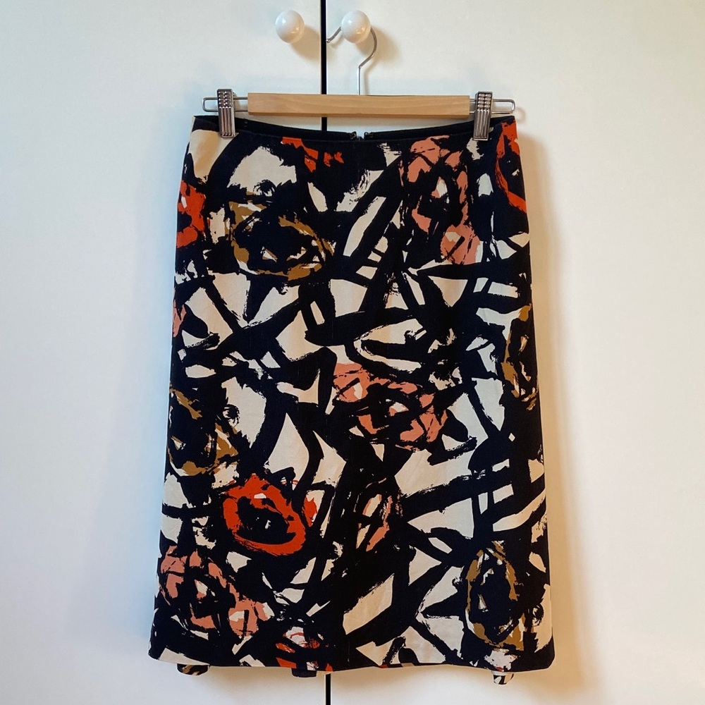 Abstract Painting A-Line Skirt | Size 0 | Black, Cream and Rust
